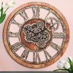 HOIBAI Large Wall Clock 24 Inch Large Clocks for Living Room Decor with Moving Gears Vintage Industrial Steampunk Farmhouse Big Clock for Home Kitchen Bedroom Office