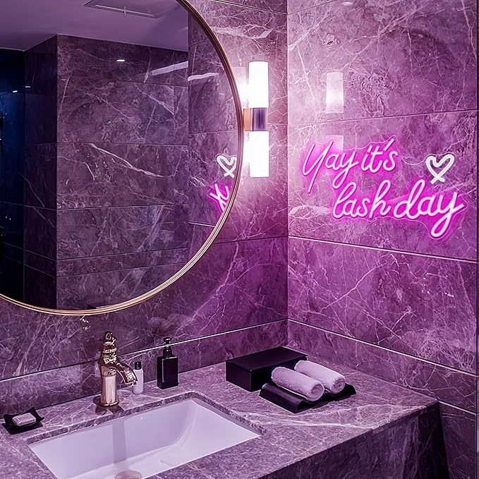 Kavaas Yay It's Lash Day Neon Sign - Lash Neon Sign for Lash Room Decor | Lash LED Light Sign for Lash Salon, Beauty Room, Nails Hair Bar - Great Gifts for Lash Techs Girls, Christmas, Birthday