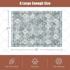 3' x 5 ' Washable Area Rug - Low Pile Soft Vintage Indoor Rug for Living, Dining or Bedroom - Lightweight Carpet with Non-Slip Backing - Foldable for Easy Placement, Ocean Blue