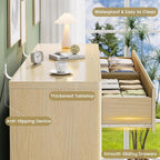 Natural 6 Drawers Dresser for Bedroom, 48" Wide Wood Chest of Deep Drawers with Curved Profile, Handleless, Modern Fluted Dresser TV Stand, Storage Closet Drawer Organizer for Bedroom