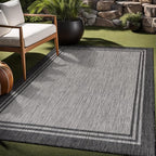 Bordered Outdoor Rug 5x7 Washable Outside Carpet for Indoor Patio Porch Waterproof Easy Cleaning Non Shedding Area Rugs Dark Gray 5 x 7
