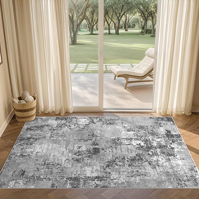 Tortania Washable 3x5 Area Rug - Modern Abstract Neutral Rugs Indoor Soft Thin Mat Non Slip Carpet for Entrance Front Door Living Room Bedroom Home Floor Decoration - Grey