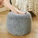 XeGe Fluffy Faux Fur Inflatable Pouf Ottoman, Soft Portable Shaggy Fuzzy Foot Stool, Gray Plush Furry Foot Rest Floor Pouf, Round Ottoman Cushion Living Room Bedroom Patio Dorm Desk, Light Grey