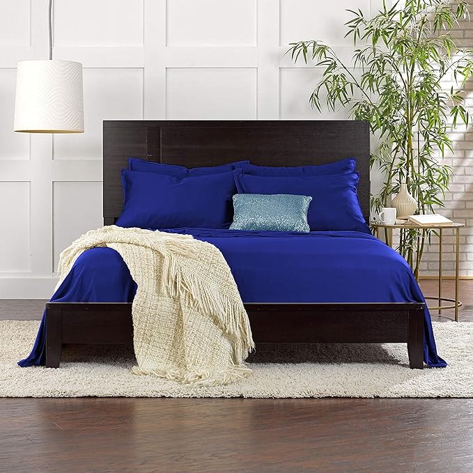 Full Sheets by Pure Bamboo, Genuine 100% Organic Viscose Derived from Bamboo Bed Sheet Set, Luxuriously Soft & Cooling, Double Stitching, Lifetime Quality Promise (Full, Cobalt Blue)