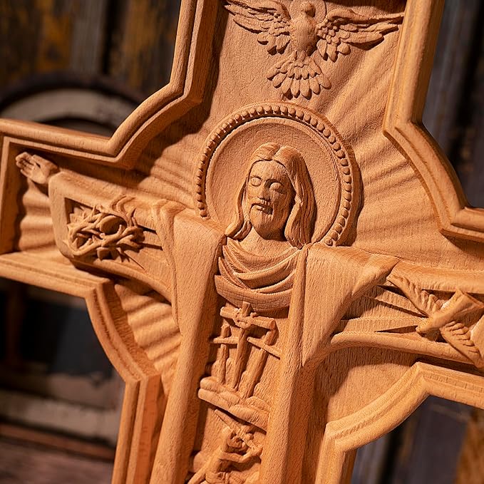 BGCOPPER Jesus Crucifix Wall Cross Handmade Wooden Cross for Wall Decor for Home Room Christmas Gift - 14 Inch