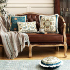 patdrea Designer Throw Pillow Covers Set of 4,French Vintage Blue Linen with Floral Collection Pattern Pillow Cover,Decorative Rectangle and Square Pillowcases Cushion for Bed Living Room Outdoor