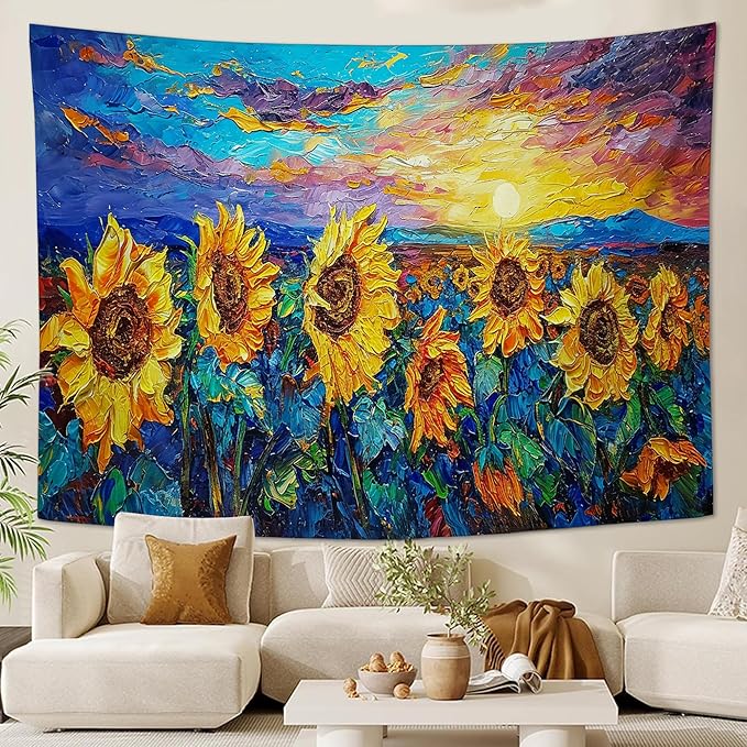 yowecso Sunflower Tapestry Sunset Flower Field Tapestry Wall Hanging for Bedroom Sunflower Tapestries Aesthetic Wall Decor for Home Dorm Living Room 40"x60"