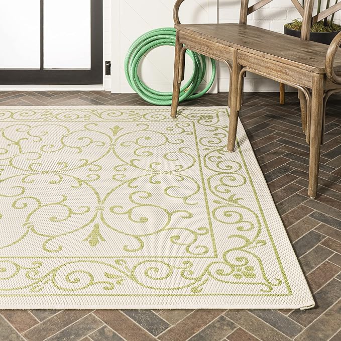 JONATHAN Y Vintage Filigree Indoor Outdoor Area Rug 3X5 Cream/Green, Charleston Textured Weave for Backyard, Patio, Porch, Easy-Cleaning, High Traffic, Pet-Friendly, Non-Shedding (SMB106I-3)
