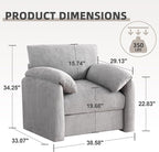 Chenille Oversized Armchair, 38.6'" Wide Accent Chairs for Living Room & Bedroom Modern Lounge Chair, Upholstered Mid-Century Reading Chair (LightGrey, 1 Pack)