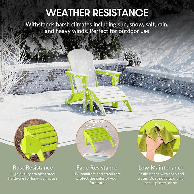 WestinTrends Outdoor Ottoman, Patio Adirondack Ottoman Foot Rest, All Weather Poly Lumber Folding Foot Stool for Adirondack Chair, Widely Used for Outside Porch Pool Lawn Backyard, Lime