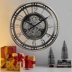 CLXEAST 21 Inch Large Moving Gear Wall Clock,Industrial Steampunk Decor,Decorative Wall Clock for Modern Farmhouse Living Room Decor,Gunmetal Silver Finish