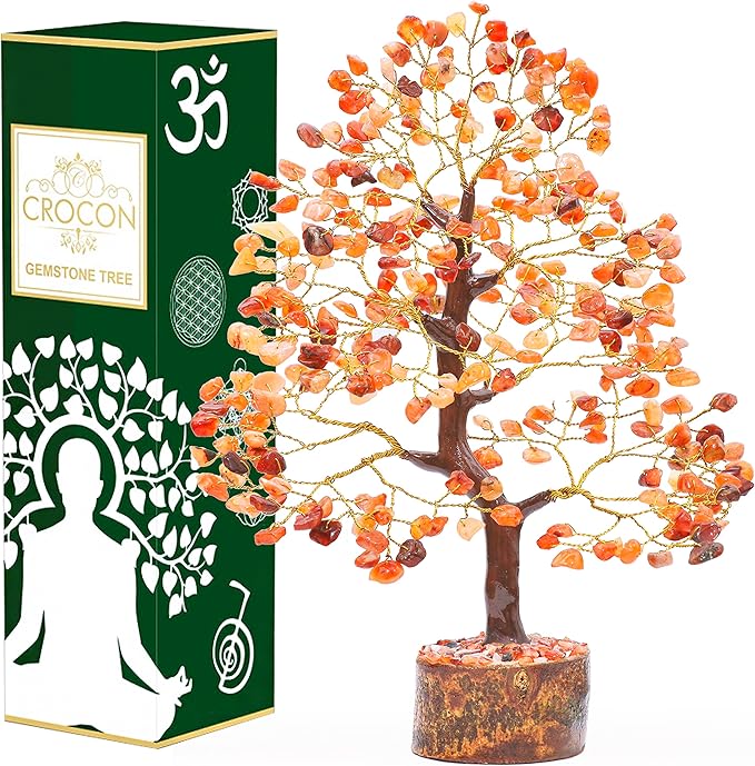 Carnelian Chakra Tree of Life - Crystal for Positive Energy, Handmade Gemstone Feng Shui Decor, Good Luck Money Tree Bonsai - Orange Healing Crystals for Sacral Chakra, Prosperity Gift