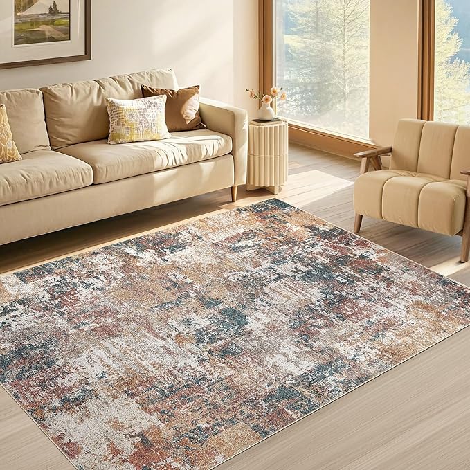 Tortania Washable 3x5 Area Rug - Modern Abstract Neutral Rugs Indoor Soft Thin Mat Non Slip Carpet for Entrance Front Door Living Room Bedroom Home Floor Decoration - Colorful Multi