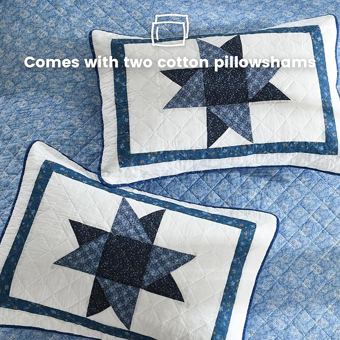 Secgo Handmade Quilted 100% Cotton Queen Comforter Set for Bed - 100% Cotton Quilts Queen Size, Black Bedspreads (90 * 96 Inch) with 2 Pillow Shams, Patchwork Reversible Lightweight Bedding