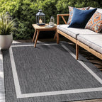 Bordered Outdoor Rug 9x12 Washable Outside Carpet for Indoor Patio Porch Waterproof Easy Cleaning Non Shedding Area Rugs Gray 9 x 12