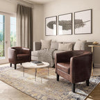 BELLEZE Accent Barrel Chair, Set of 2 Faux Leather Round Club Tub Sofa Corner Chair with Flared Legs and Cozy Soft Padding for Living Room Bedroom Waiting Room - Caramel