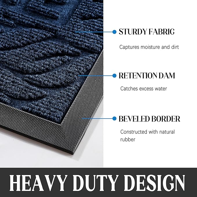Yimobra Door Mat Indoor Outdoor Entrance, Non Slip Welcome Front Doormats, Heavy Duty Rubber Backing, Stain and Fade Resistant, Low Profile, Easy Clean Patio Garage Floor Mats, 47 x 32, Blue