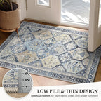 GENIMO 2x3 Area Rugs for Living Room, Machine Washable Non Slip Vintage Rugs, Low Pile Lightweight Chenille Print Rug for Bedroom, Dining Room, Home Office, Brown Blue