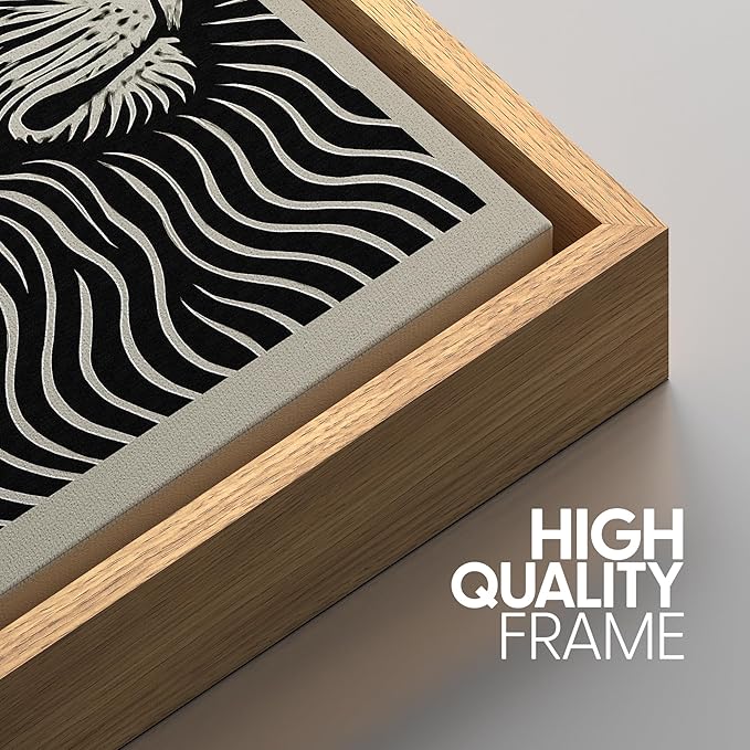 SIGNWIN Framed Canvas Print Wall Art Safari Animal Portrait Lion, Tiger, and Elephant Photography Modern Art Minimalist Black and White for Living Room, Bedroom, Office - 16"x24"x3 Natural