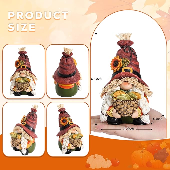 Leekung Fall Gnomes Statues for Thanksgiving Decorations,Harvest Gnomes Figurines for Fall Decor,Fall Gnome Decorations for Home Shelf Tiered Tray Decor,Autumn&Thanksgiving Theme Decorative