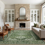 GENIMO Washable Rug 6X9 Area Rugs for Living Room Bedroom, Machine Washable Area Rug, Print Vintage Tribal Aesthetic Carpet, Low Pile Mat with Non Slip Rubber Backing, Distressed Green