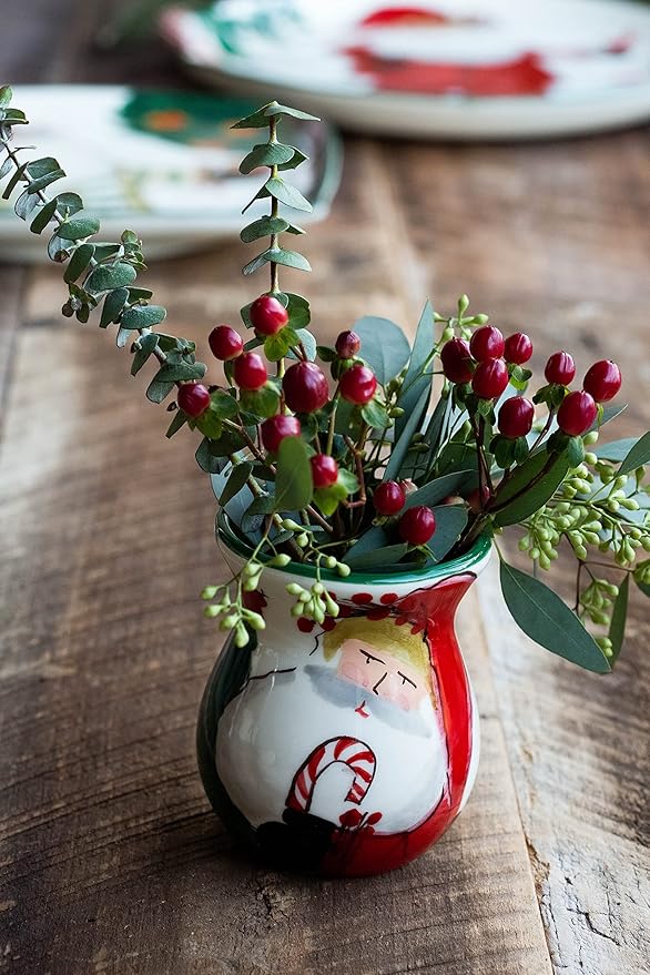 Vietri Old St. Nick Bud Vase, 4.5"H Terra Bianca Living Room /Dining Decor, Ceramic Flower Vase