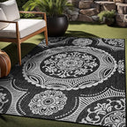 Medallion Outdoor Rug 8x10 Washable Outside Carpet for Indoor Patio Porch Waterproof Easy Cleaning Non Shedding Area Rugs Black 8 x 10