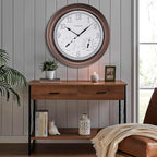 CLXEAST 18 Inch Illuminated Outdoor Indoor Atomic Analog Wall Clock with Temperature & Humidity, Lighted Outdoor Clocks for Patio Large Waterproof with Thermometer,Bronze Finish,House Warming Gifts