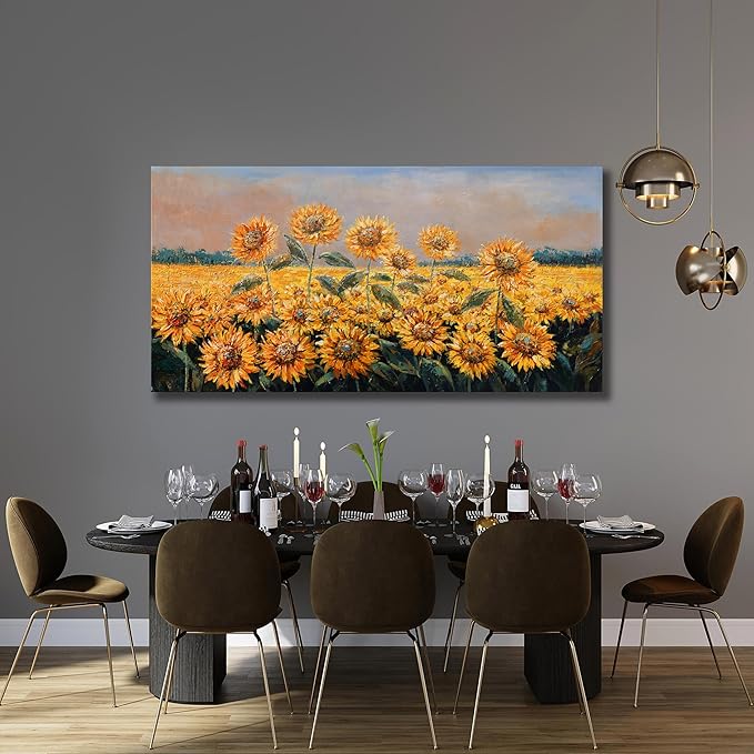 Yuaxker Sunflower Flower Wall Art Modern Yellow floral Canvas Painting Positive Trendy Wall Decor Artwork for Living Room Bedroom Dining Room Office Home Decor 24x48inch