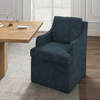 VKNOW Upholstered Dining Chairs Set of 4, Modern Kitchen Chairs Dinner Chairs with 4 Casters, Linen Armchair for Bedroom Reading Room Living Room, Navy