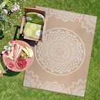 CAMILSON Outdoor Rug 8x10 Modern Area Rugs for Indoor and Outdoor Patios and Porches - Waterproof, Washable, Non-Shedding, Easy-to-Clean Outside Carpet (8 x 10, Medallion - Beige/White)