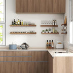 Fun Memories Picture Ledge Shelf for Wall, 48 inch Pine Wood Nursery Book Shelves Set of 2- Wall Book Shelves for Kids Room, Home Decor - Kitchen Spice-Carbonized