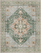 GENIMO 8x10 Area Rugs for Living Room, Machine Washable Non Slip Vintage Rugs, Low Pile Lightweight Chenille Print Rug for Bedroom, Dining Room, Home Office, Sage Green