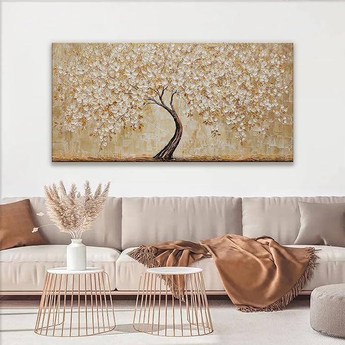 TAIJXAGSG Canvas Wall Art Decor Gold Tree Flower Wall Art Gold Tree Of Life Abstract Wall Decor Painting Pictures Botanical Wall Art For Living Room Bedroom Home Office Artwork 24"X 48"