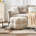 ONEVOG Beige Modern Ottoman, 21" Square Funky Pouf Ottoman, Linen Fabric Upholsered Foot Rest, Small Coffee Table & Couch Footstool & Vanity Chair for Living Room Bedroom, Dorm, Cute Pouf Home Decor