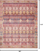 Loloi Layla Collection LAY-15 Magenta/Multi 7'-6" x 9'-6" .13" Thick Area Rug, Soft, Durable, Vintage Inspired, Distressed, Low Pile, Non-Shedding, Easy Clean, Printed, Living Room Rug