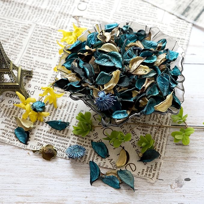 Qingbei Rina Potpourri Bags,Ocean Breeze Scented Potpourri Dried Flower, Bowl Vase Filler, Home Fragrance Sachet Petal,Seashell Beach Coastal Decor, 8.4 oz(Turquoise Teal)