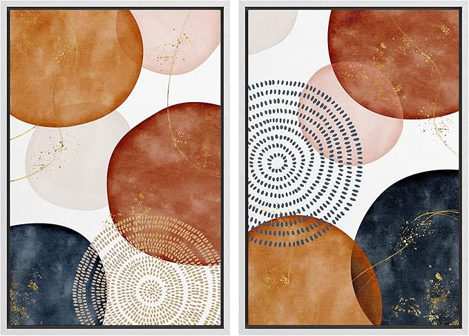 SIGNFORD Framed Wall Art Print Set Vintage Mid-Century Spiral Watercolor Dot Abstract Shapes Illustrations Modern Minimalist Multicolor for Living Room, Bedroom, Office - 24"x36"x2 White