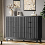 Fluted Dresser with 8 Drawers, 54" Wide Modern Chest of Drawers with Metal Handle, Wooden Dresser TV Stand, Wood Closet Clothes Storage Organizer for Bedroom, Living Room, Hallway, Solid Black