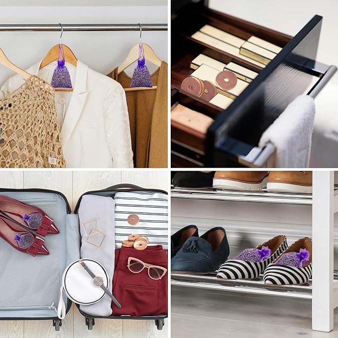 Pack of 30 Cedar Blocks and 16 Lavender Flower Sachets Craft Bag, Drawer Freshener, Linen, Shower Favor, Wedding and More, LV-E-LC-2