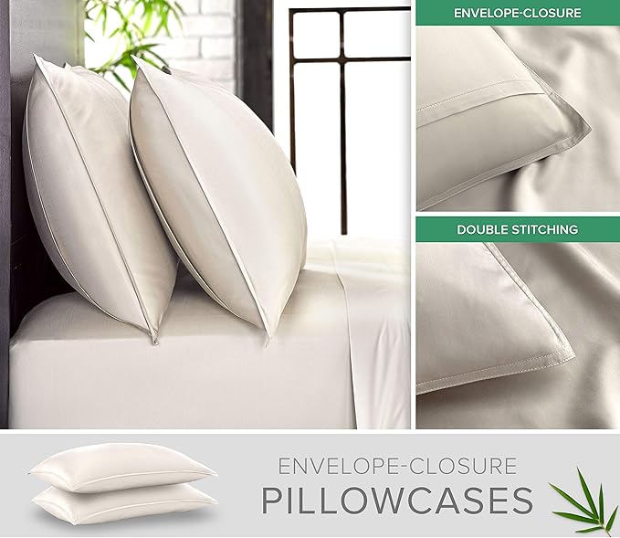 Short Queen Sheets by Pure Bamboo for RV Camper (60"x75") - Genuine 100% Organic Viscose Derived from Bamboo Bed Sheet Set, Soft & Cooling, Lifetime Quality Promise (Short Queen, Ivory)