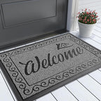 Yimobra Welcome Mat, Heavy Duty Sturdy Door Mats for Home Entrance Outdoor Indoor, Front Doormat for Outside Patio Floor Entry Porch Garage Office, Waterproof, Low Profile, 29.5 x 17, Black Grey