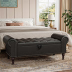 Storage Ottoman Bench for Bedroom, 51" Upholstered Bedroom Bench with Rolled Arms and Vintage Rivets, Large Storage Chest for Living Room, Bedroom, Entryway, Black