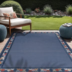 Beverly Rug Outdoor Rug 6x9 Modern Bordered Area Rugs for Indoor and Outdoor Patio Easy to Clean Non Shedding Living Room Porch Garden Washable Outside Carpet (6 x 9 Blue)