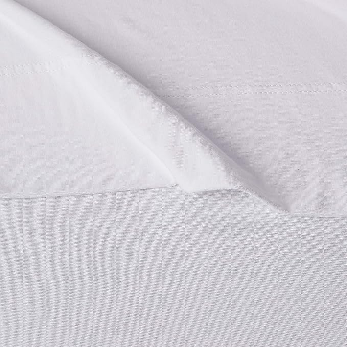 Amazon Basics 4 Piece Bed Sheet Set, 100% Cotton Jersey, Includes Super Soft, Flat and Fitted Sheets, Pillowcase, King, White, Solid