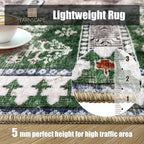 Vintage 3' x 5 ' Washable Area Rug - Stylish Indoor Rug for Living, Dining or Bedroom - Lightweight Carpet with Non-Slip Backing - Foldable for Easy Placement and Maintenance - Green
