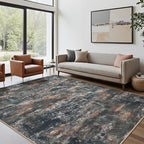 Area Rugs 8x10 for Living Room Bedroom, Modern Abstract Machine Washable Rug, Large Soft Low Pile Floor Cover with Non Slip Backing for Dining Room, Dark Blue Rust