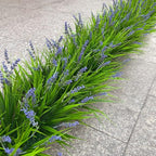 alyptus Artificial Flowers for Outdoors 24 Bundles Fake Monkey Grass Plants Outdoor Plastic Purple Flower Outside Green Leaf Decoration for Patio Pot Décor (24 Bundle Purple Flowers)