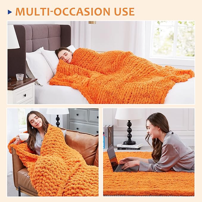 L'AGRATY Chunky Knit Blanket Throw - Soft Chenille Yarn Throw Blanket 60x80: Handmade Thick Cable Knit Crochet Blanket - Large Knit Blanket Chunky Rope Knot Throw Blanket for Couch Sofa Bed Home Decor