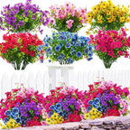 24 Bundles Artificial Flowers for Outdoors & Indoors – UV Resistant Faux Plastic Plants for Garden, Patio, Porch, Window Box, Home Decor – Lush & Vibrant Fake Flowers, Multicolor